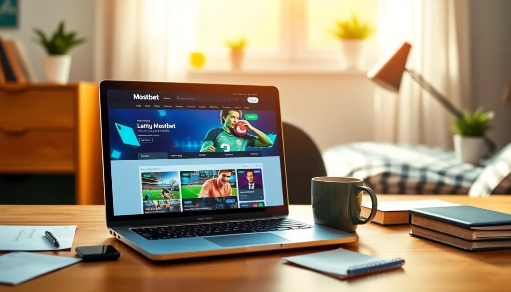 Mostbet bonus reklamını mükafatlandırmaq məqsədilə laptopda göstərir.