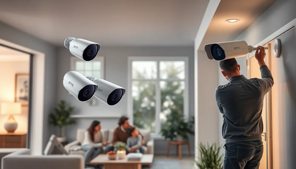 Cámaras EZVIZ instaladas en un entorno doméstico moderno, destacando la seguridad y la innovación.