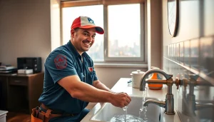24 hour plumber nyc fixing a leaky sink in a New York City apartment with professionalism and urgency.