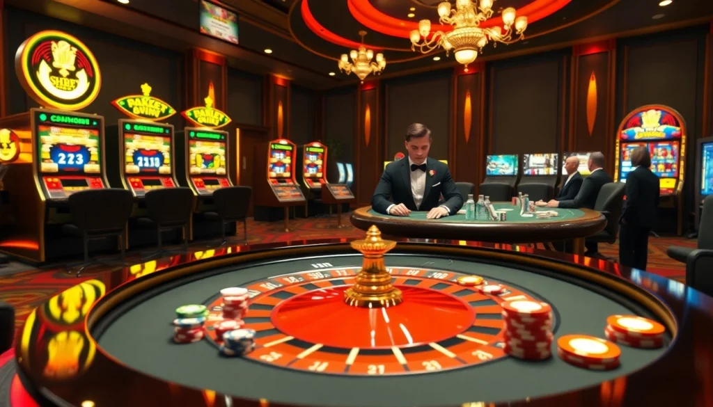 Experience the excitement of SHBET with a vibrant casino atmosphere featuring roulette, poker, and slot machines.