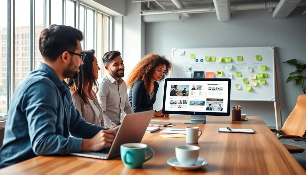 Responsive web design NYC teamwork in a modern workspace showcasing digital creativity.