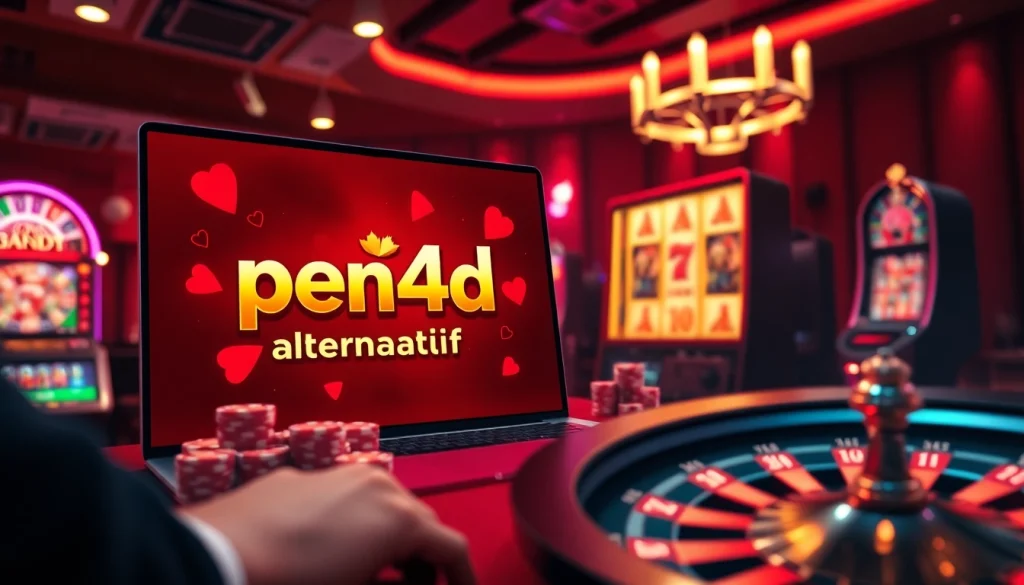 Experience thrilling wins with pen4d alternatif in an exciting casino setting filled with slot machines and gaming elements.