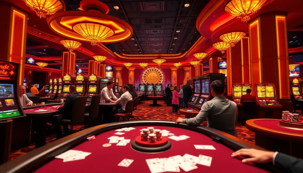 Experience the excitement of idnslot at a modern casino with vibrant slot machines and active players.