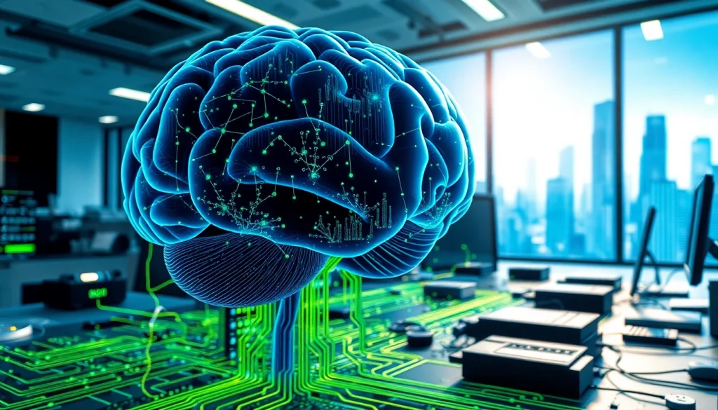 Sztuczna inteligencja w koncepcji przyszłości z cyfrowym mózgiem i obwodami.